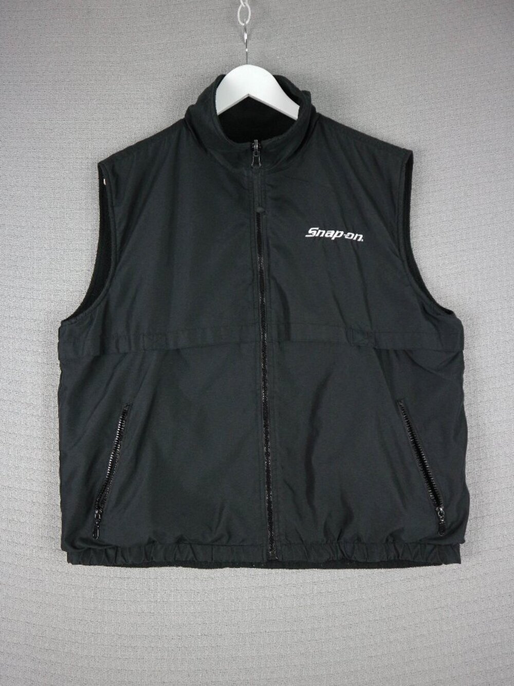 Snap On Reversible Nylon Fleece Zip Up Vest Mens Medium Black Y2k Cars